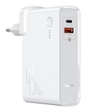 Nešiojamas įkroviklis - akumuliatorius USB + USB C 10000mAh 45W greito krovimo (QC3.0) baltas (white) Baseus